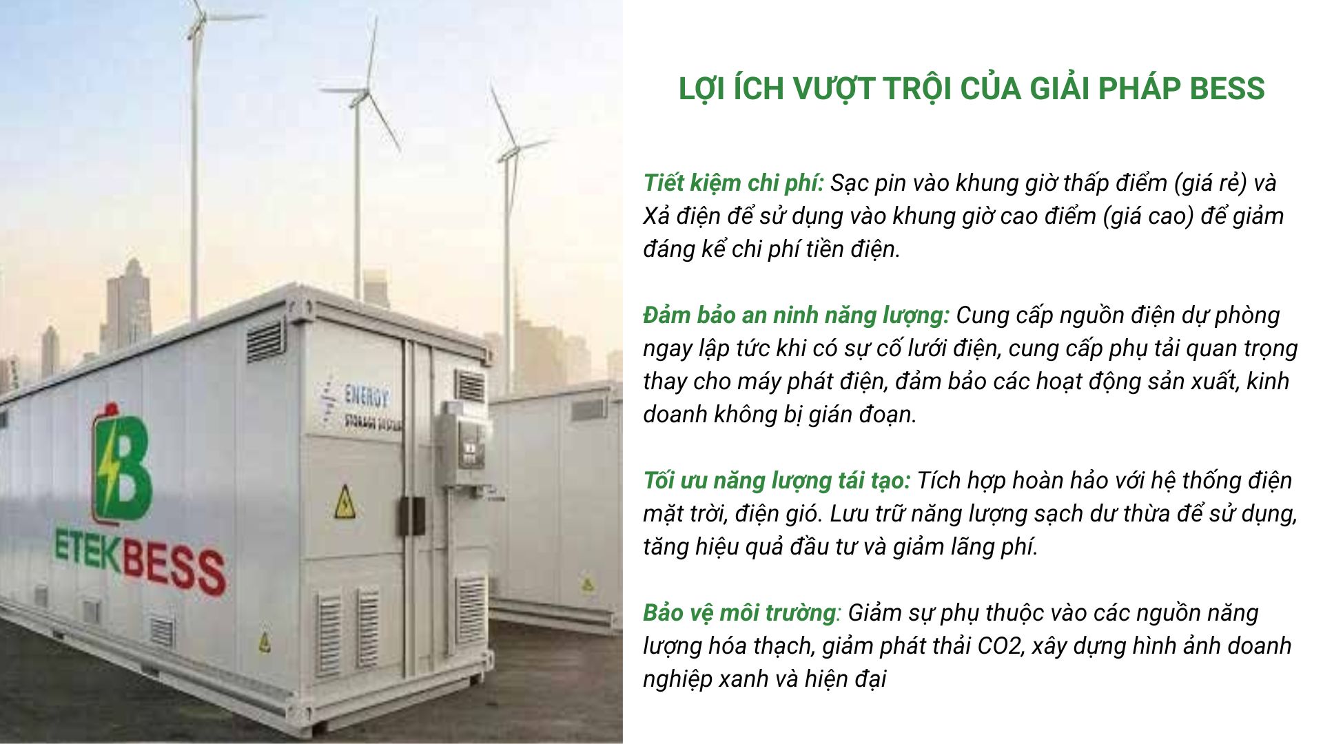 Lợi ích hệ thống pin lưu trữ Bess