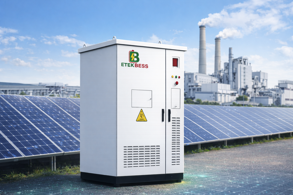 Hệ thống BESS tích điện mặt trời dư thừa giúp nhà máy sản xuất chống lãng phí năng lượng.