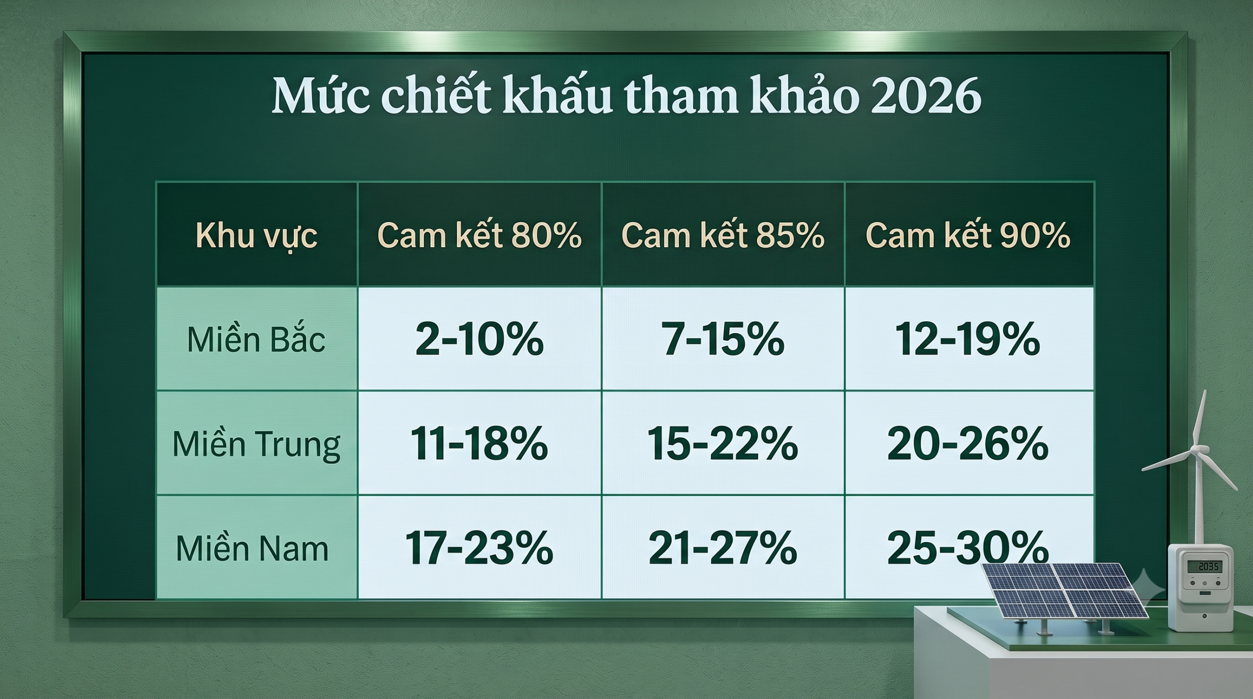 Mức chiết khấu giá điện PPA 2026 theo khu vực và mức cam kết