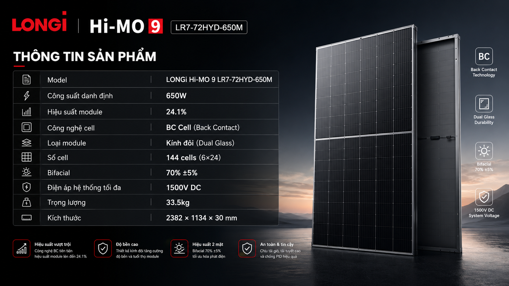 Tấm pin LONGi Hi-MO 9 650W