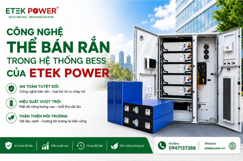 Hệ thống pin thể bán rắn Semi-Solid State Battery của thương hiệu ETEKBESS – Etek Power, công nghệ lưu trữ năng lượng thế hệ mới tại Việt Nam
