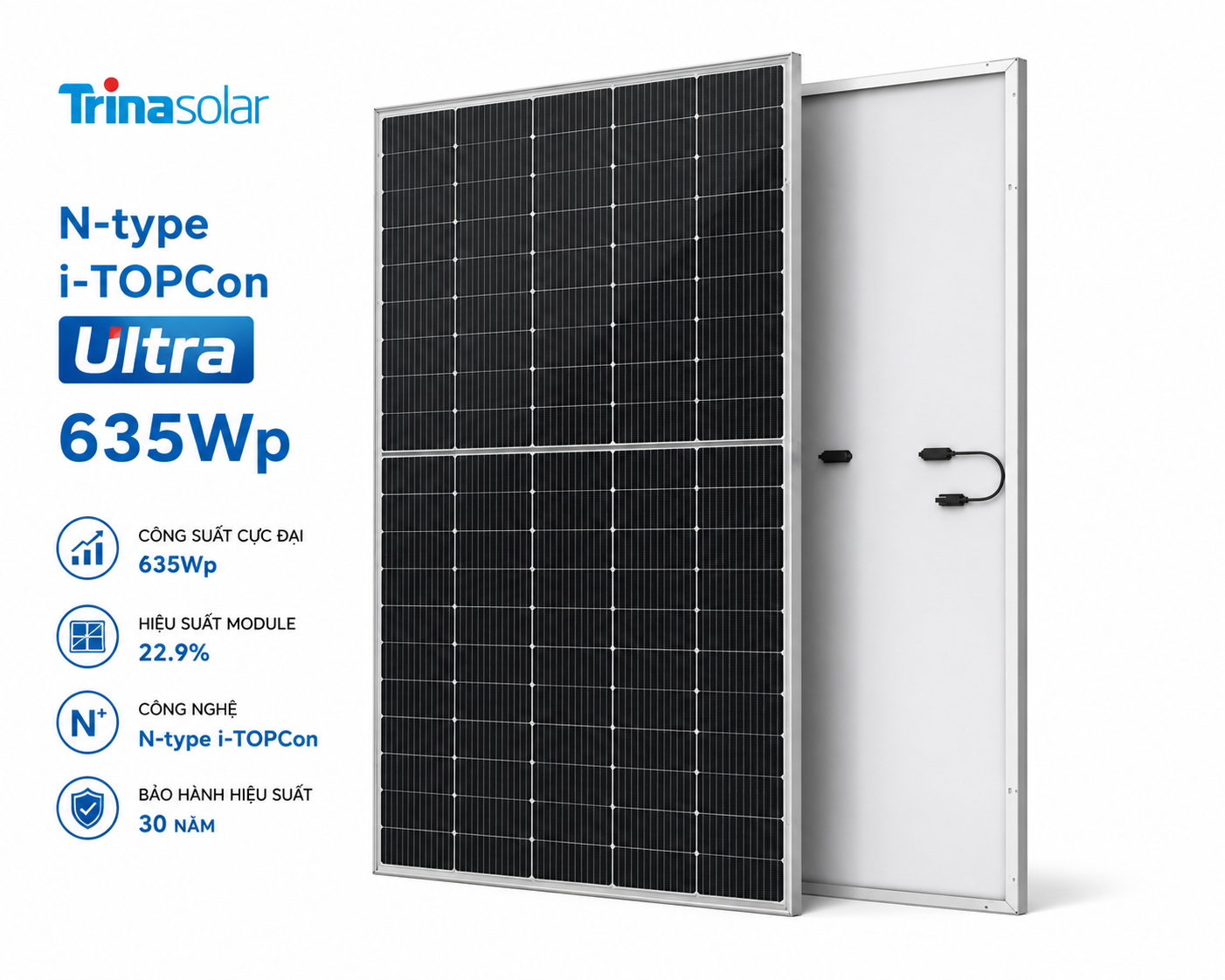 Tấm pin Trina Solar Vertex N TSM-NEG19R.20 635Wp N-type i-TOPCon monofacial dual glass chính hãng tại Etek Power